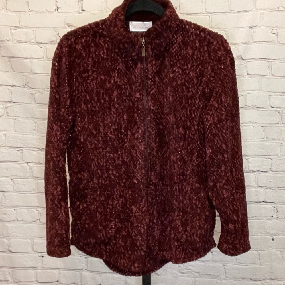 Stan Herman Fuzzy Teddy Bear Maroon Pullover Size Medium